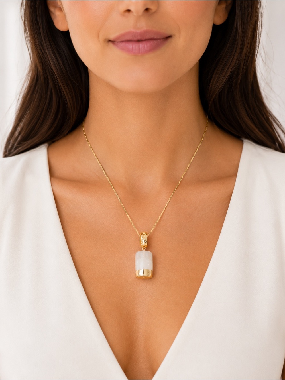 J. Crew Gold Recycled Quartz Pendant Necklace White Stone Minimalist Jewelry NWT